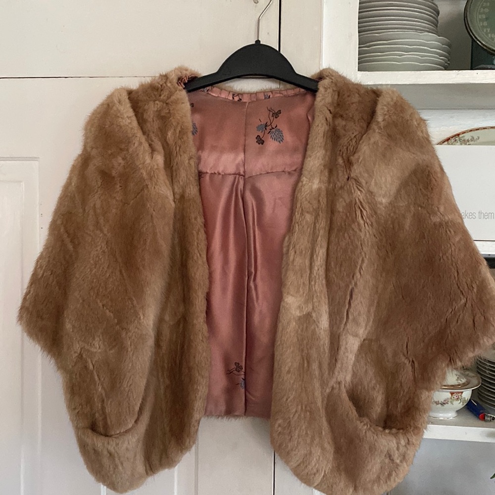 Vintage faux fur stole OS